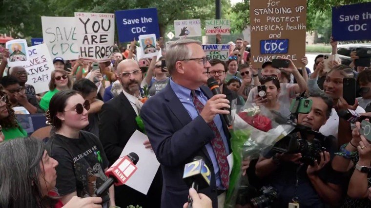 protesters rally at cdc: 'let's get the politics out of public health'